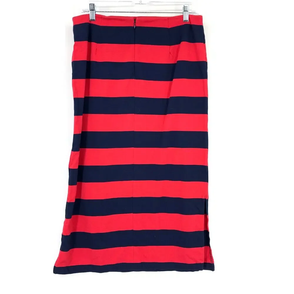 J.Crew Midi Length Pencil Skirt Womens Size 10 Red + Navy Striped Back Zip NEW